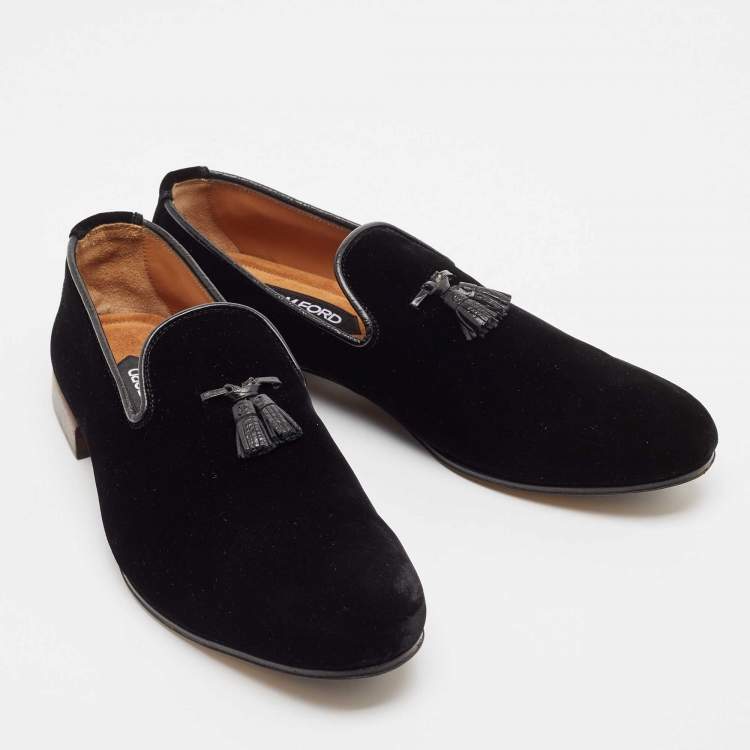 مملوكة مسبقًا Tom Ford Black Leather Velvet Loafers Size 44