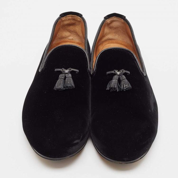 مملوكة مسبقًا Tom Ford Black Leather Velvet Loafers Size 44