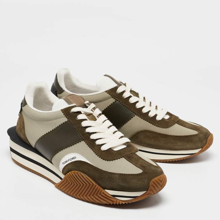 Pre Owned Tom Ford Army Green Suede and Nylon James Sneakers Size 47