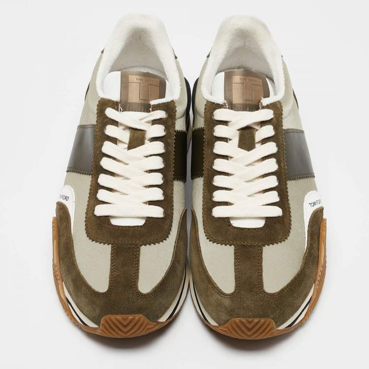 Pre Owned Tom Ford Army Green Suede and Nylon James Sneakers Size 47