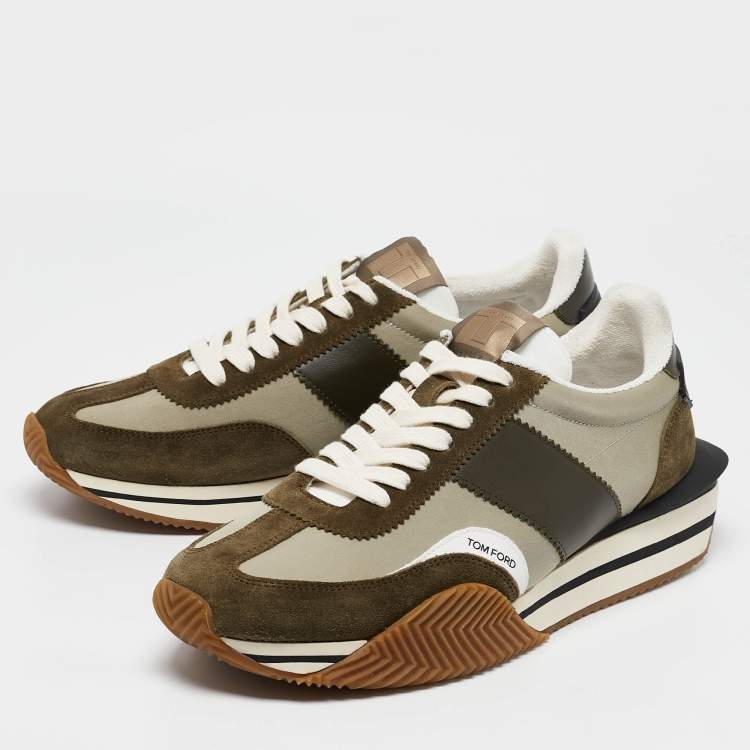 Pre Owned Tom Ford Army Green Suede and Nylon James Sneakers Size 47