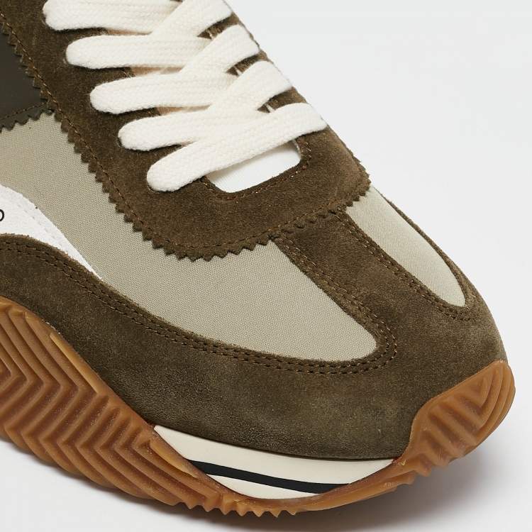 Pre Owned Tom Ford Army Green Suede and Nylon James Sneakers Size 47