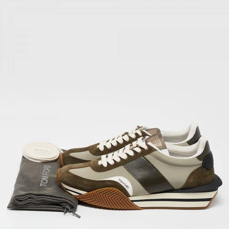 Pre Owned Tom Ford Army Green Suede and Nylon James Sneakers Size 47