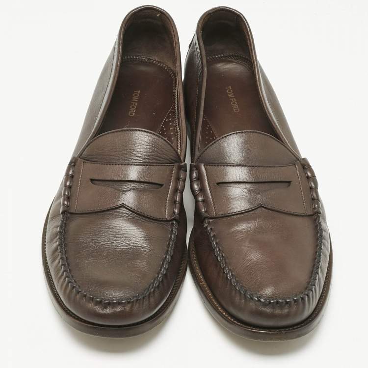 Pre Owned Tom Ford Brown Leather Loafers Size 43.5