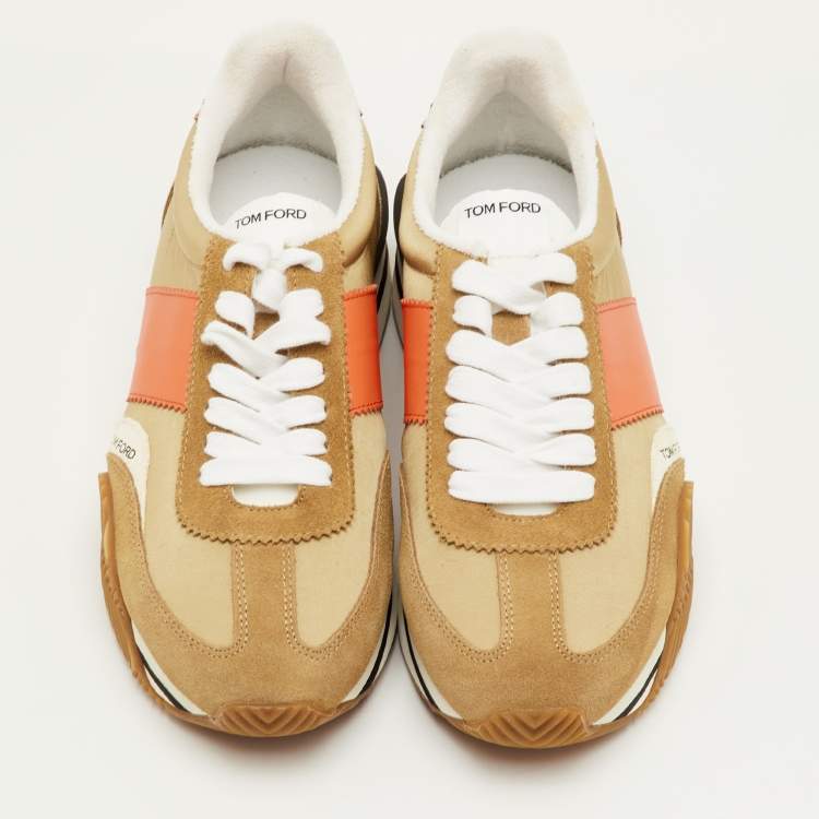 مملوكة مسبقًا Tom Ford James Size 42 Brown/Orange Canvas and Suede Low Top Sneakers