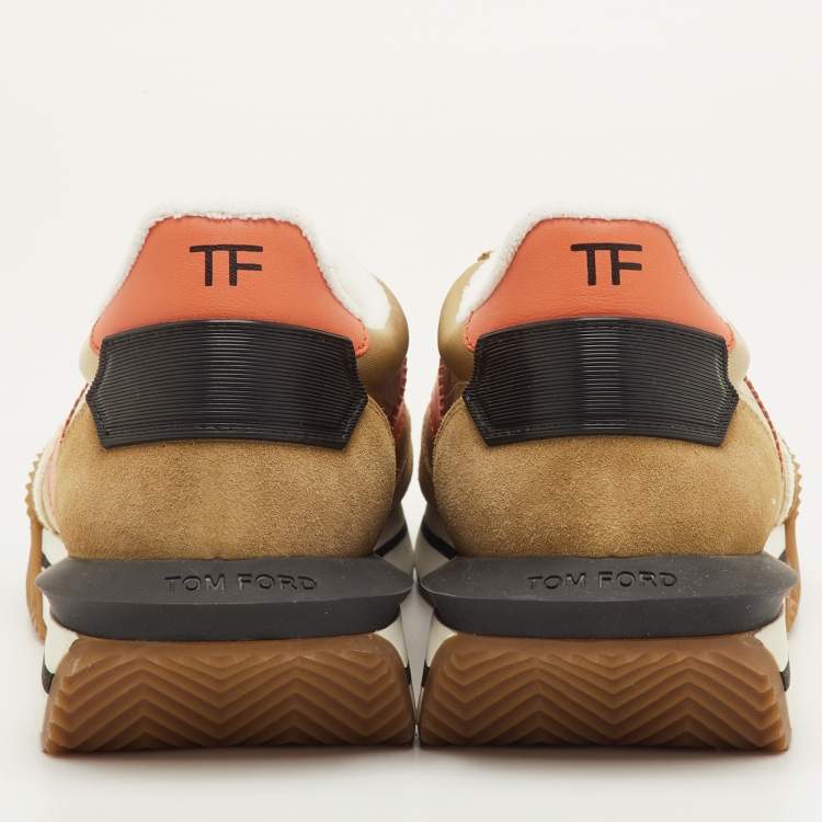 مملوكة مسبقًا Tom Ford James Size 42 Brown/Orange Canvas and Suede Low Top Sneakers