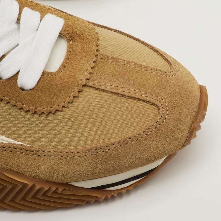 مملوكة مسبقًا Tom Ford James Size 42 Brown/Orange Canvas and Suede Low Top Sneakers