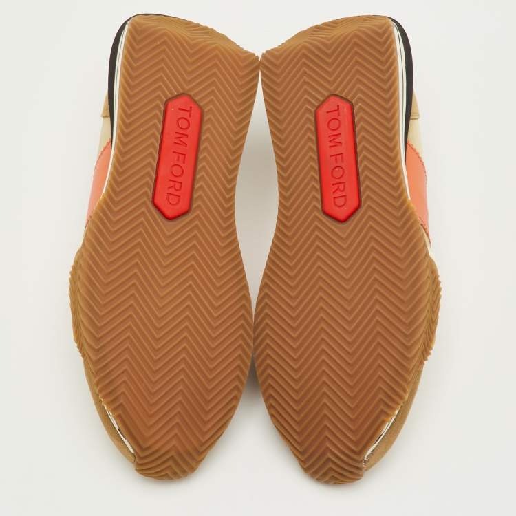 مملوكة مسبقًا Tom Ford James Size 42 Brown/Orange Canvas and Suede Low Top Sneakers