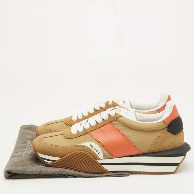 مملوكة مسبقًا Tom Ford James Size 42 Brown/Orange Canvas and Suede Low Top Sneakers