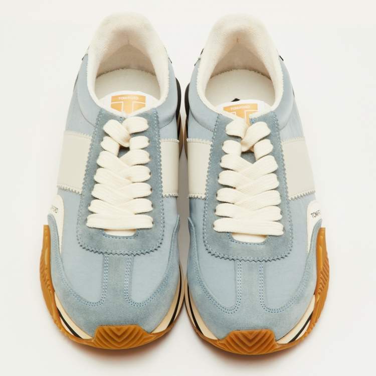 مملوكة مسبقًا Tom Ford James Size 42 Light Blue/Grey Canvas and Suede Low Top Sneakers