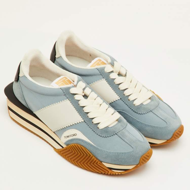 مملوكة مسبقًا Tom Ford James Size 42 Light Blue/Grey Canvas and Suede Low Top Sneakers