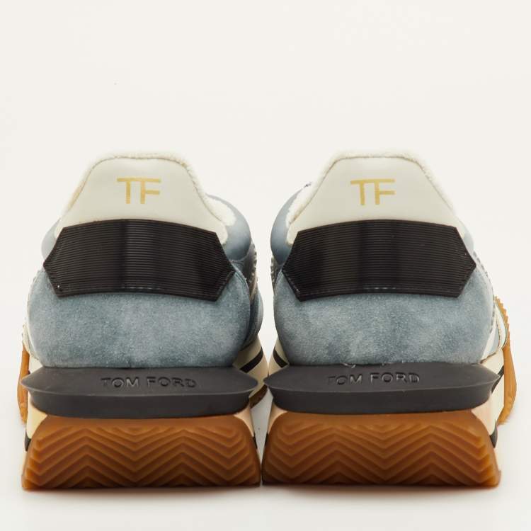 مملوكة مسبقًا Tom Ford James Size 42 Light Blue/Grey Canvas and Suede Low Top Sneakers