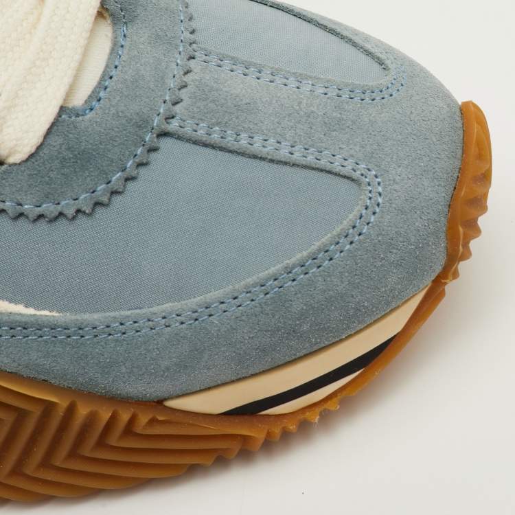 مملوكة مسبقًا Tom Ford James Size 42 Light Blue/Grey Canvas and Suede Low Top Sneakers
