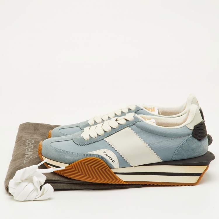 مملوكة مسبقًا Tom Ford James Size 42 Light Blue/Grey Canvas and Suede Low Top Sneakers