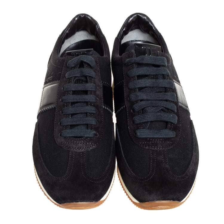 Pre Owned Tom Ford Navy Blue/Black Canvas And Suede Low Top Sneakers Size 41
