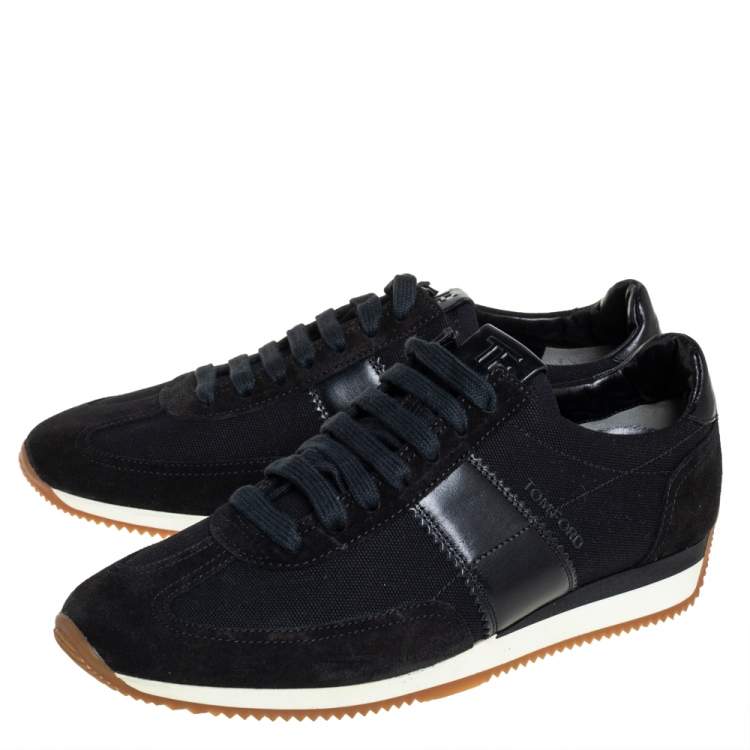 Pre Owned Tom Ford Navy Blue/Black Canvas And Suede Low Top Sneakers Size 41