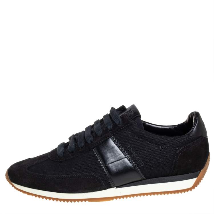 Pre Owned Tom Ford Navy Blue/Black Canvas And Suede Low Top Sneakers Size 41