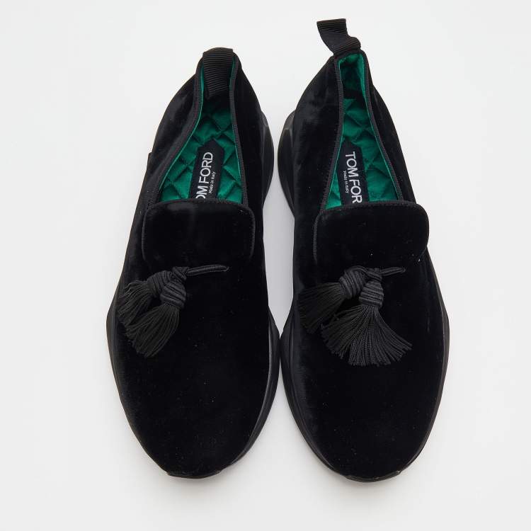 Pre Owned Tom Ford Black Velvet Tassel Detail Turner Sneakers Size 42