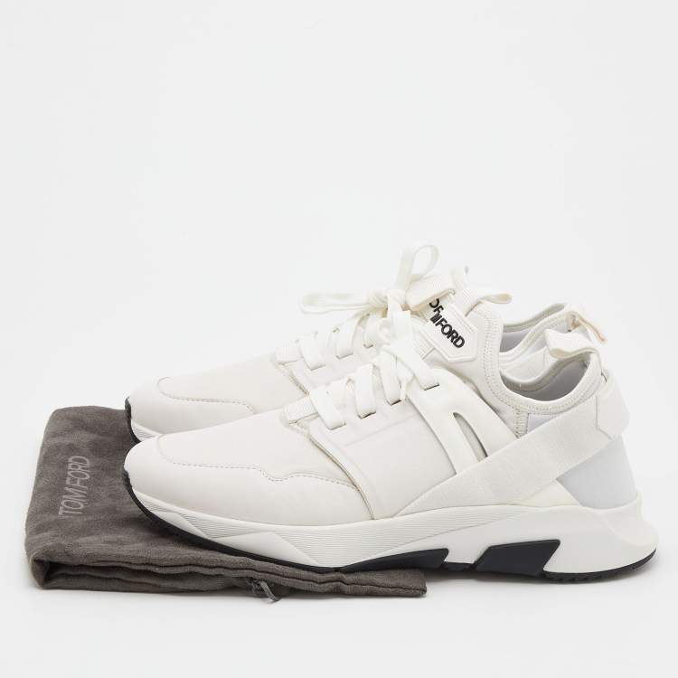 Pre Owned Tom Ford White Leather and Neoprene Jago Sneakers Size 44
