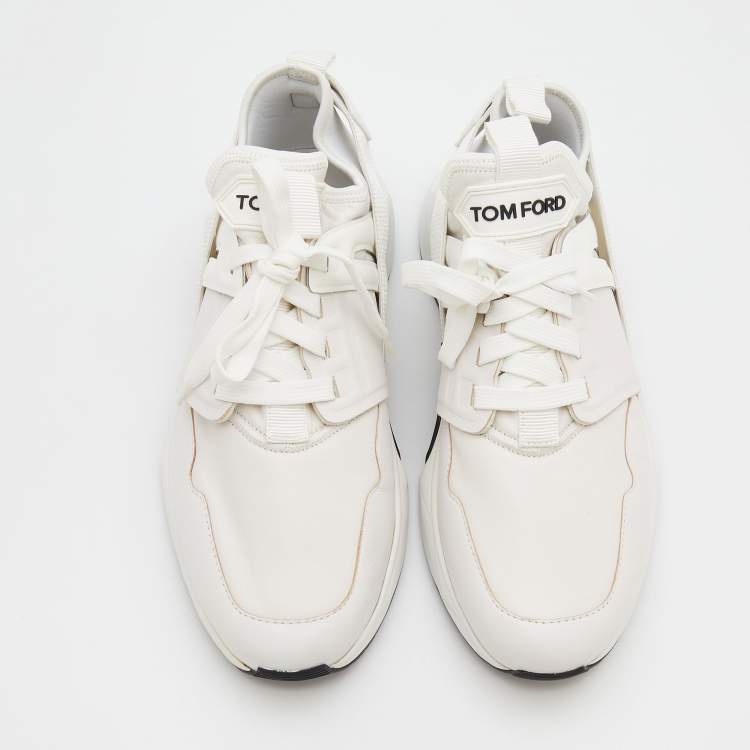 Pre Owned Tom Ford White Leather and Neoprene Jago Sneakers Size 44