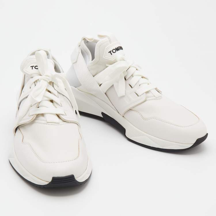 Pre Owned Tom Ford White Leather and Neoprene Jago Sneakers Size 44