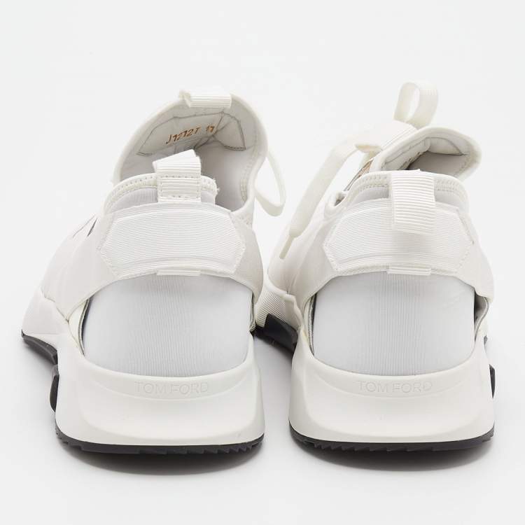 Pre Owned Tom Ford White Leather and Neoprene Jago Sneakers Size 44