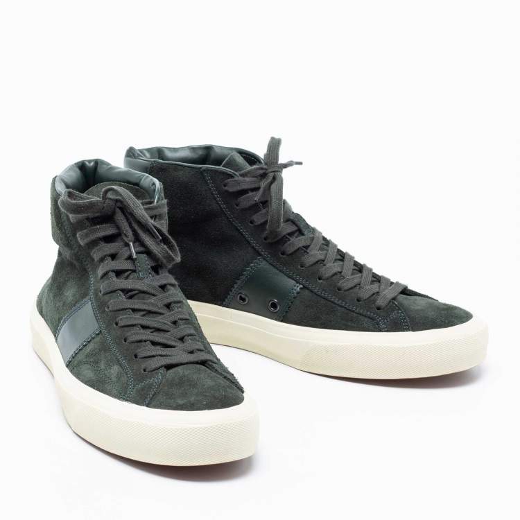 Pre Owned Tom Ford Green Suede and Leather Cambridge High-Top Sneakers Size 44