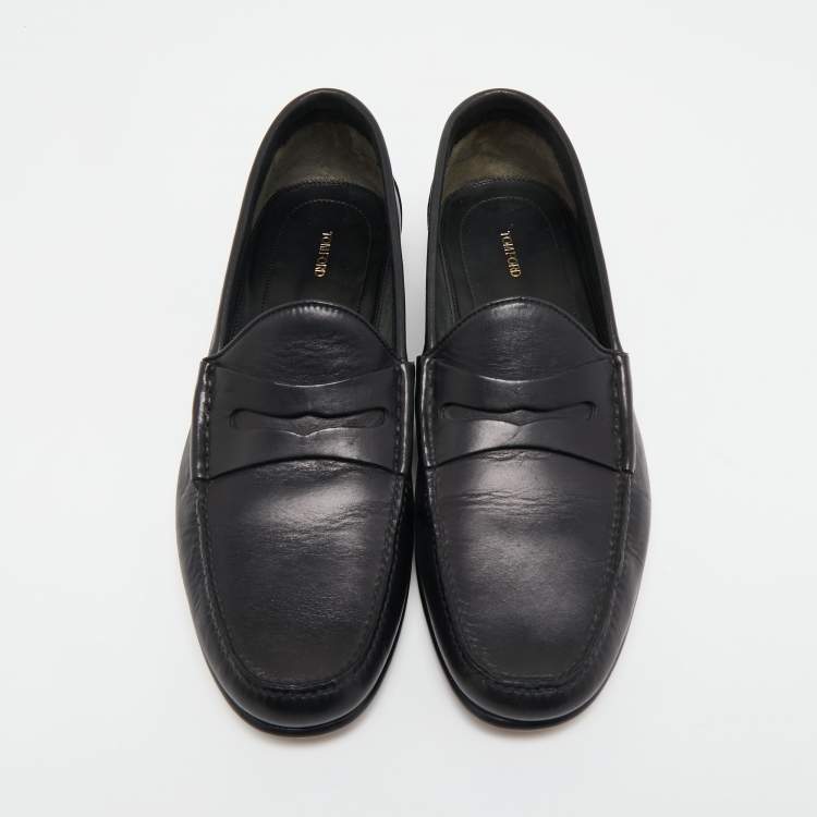 Pre Owned Tom Ford Black Leather Slip On Loafers Size 42