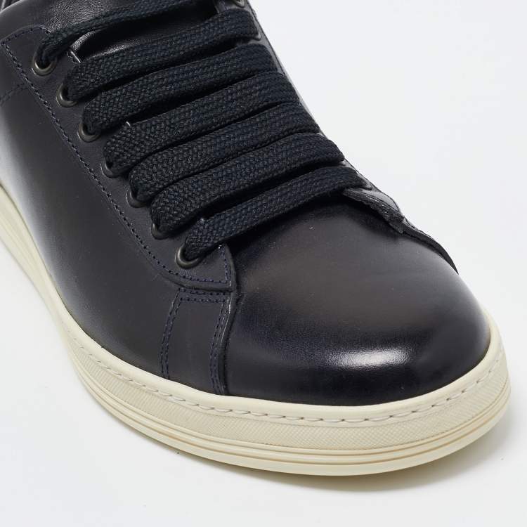 Pre Owned Tom Ford Navy Blue Leather Russell Low Top Sneakers Size 43.5 