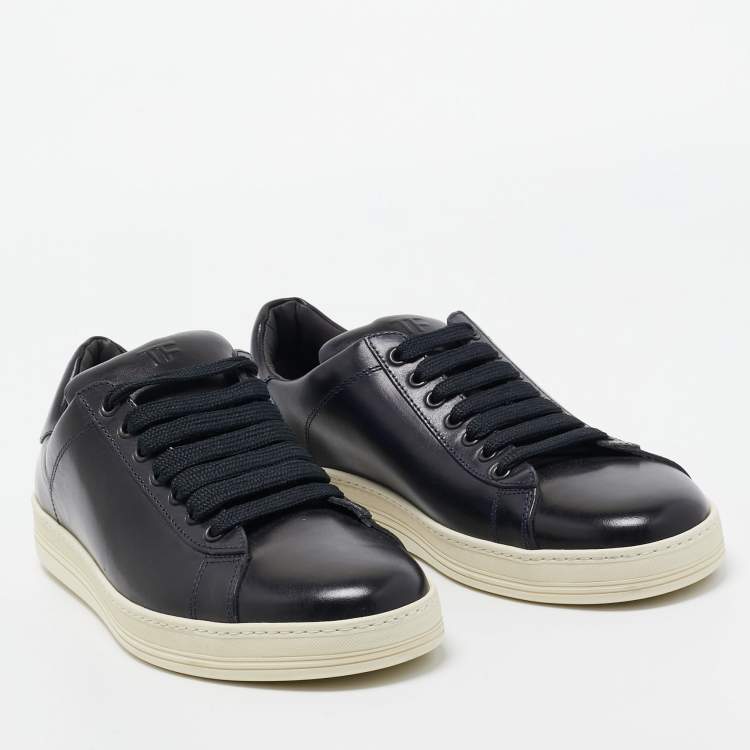 Pre Owned Tom Ford Navy Blue Leather Russell Low Top Sneakers Size 43.5 
