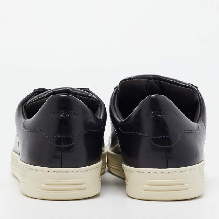 Pre Owned Tom Ford Navy Blue Leather Russell Low Top Sneakers Size 43.5 