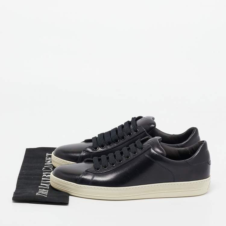 Pre Owned Tom Ford Navy Blue Leather Russell Low Top Sneakers Size 43.5 