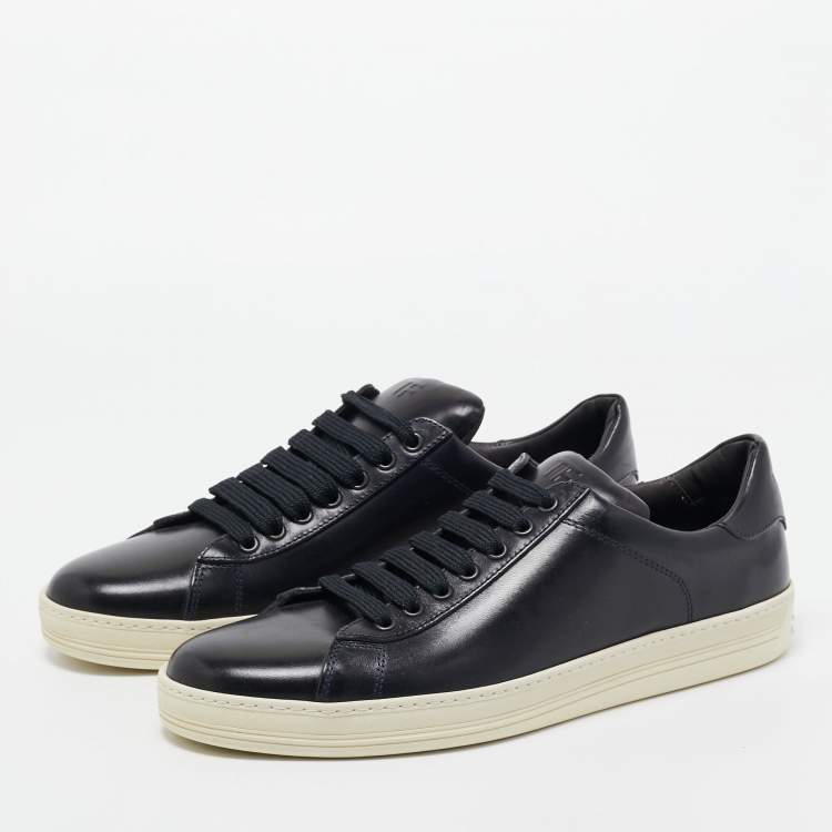 Pre Owned Tom Ford Navy Blue Leather Russell Low Top Sneakers Size 43.5 