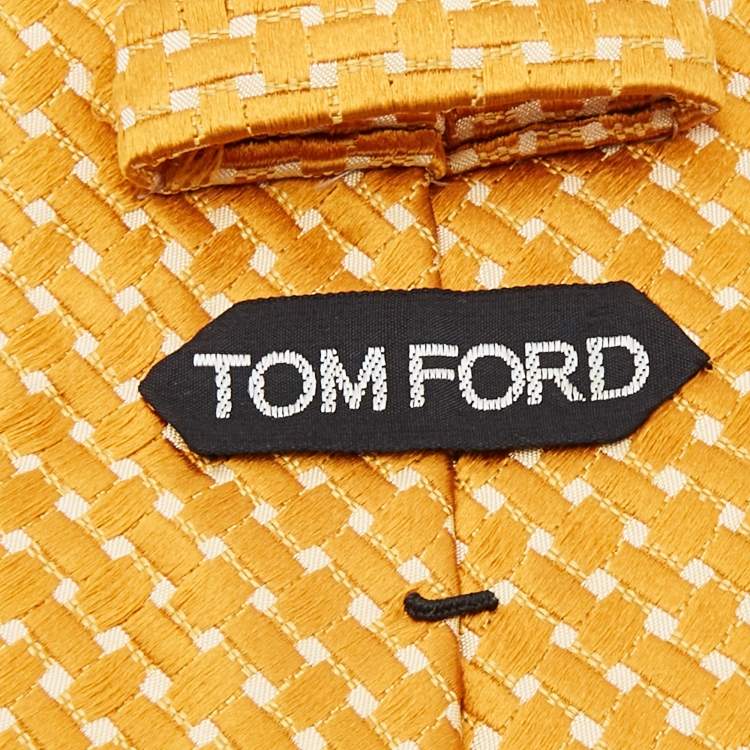 Pre Owned Tom Ford Yellow Silk Jacquard Traditional Tie
