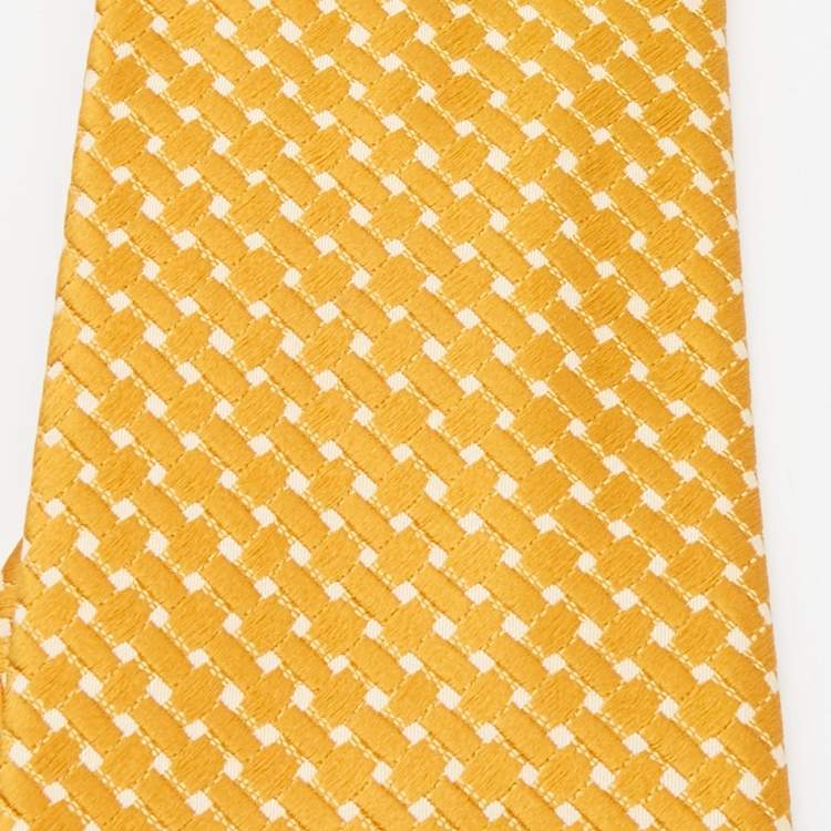Pre Owned Tom Ford Yellow Silk Jacquard Traditional Tie