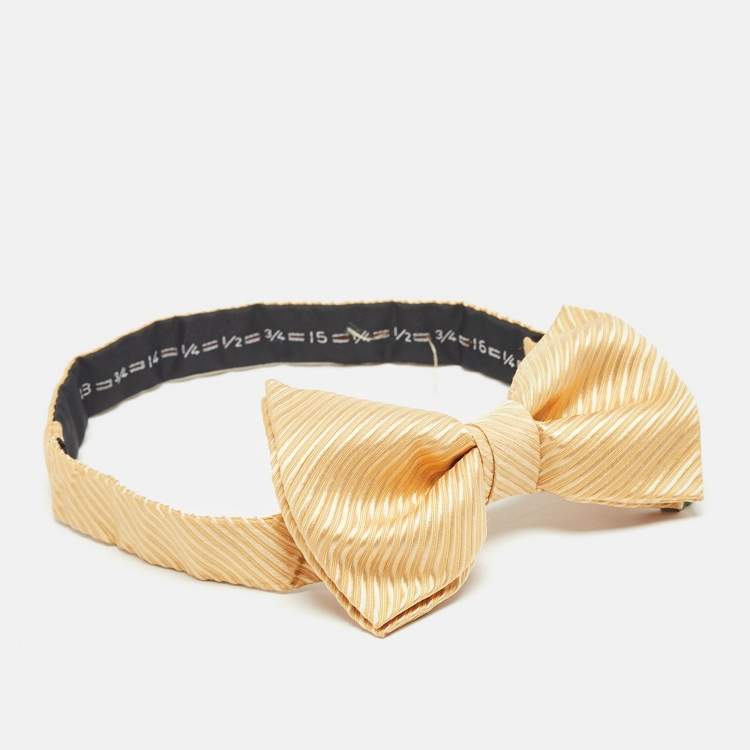 Pre Owned Tom Ford Yellow Stripe Silk Bow Tie