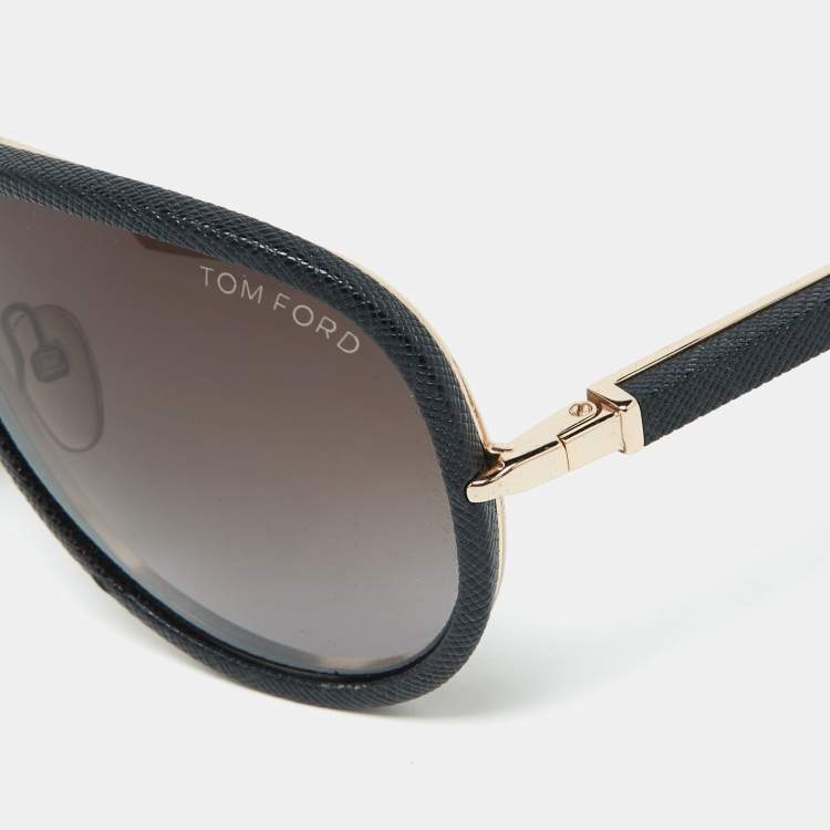 Pre Owned Tom Ford Black Leather/ Brown Gradient TF249 Humphrey Aviator Sunglasses