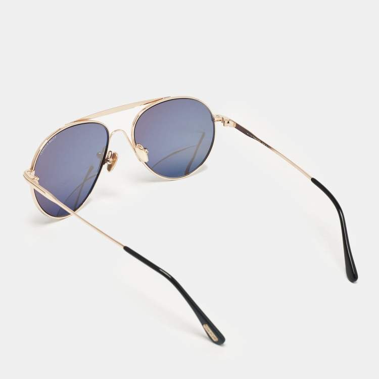 Pre Owned Tom Ford Black/Gold Tone Smith TF773 Aviator Sunglasses