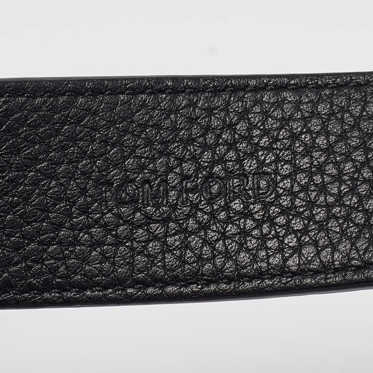 Pre Owned Tom Ford Black Leather Double T Logo Waist Belt 