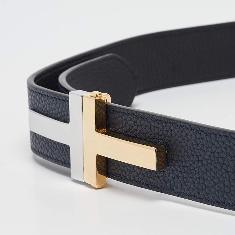 【TOM FORD】T ロゴ バックル ベルト Tom Ford T-logo Gold Reversible Grained Leather Belt