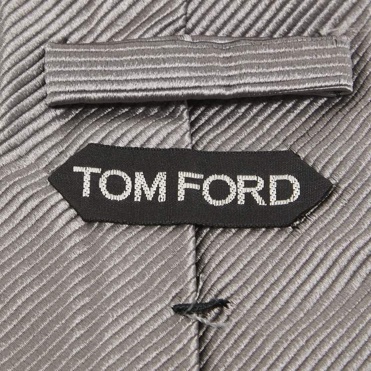 Pre Owned Tom Ford Grey Diagonal Striped Silk Tie 