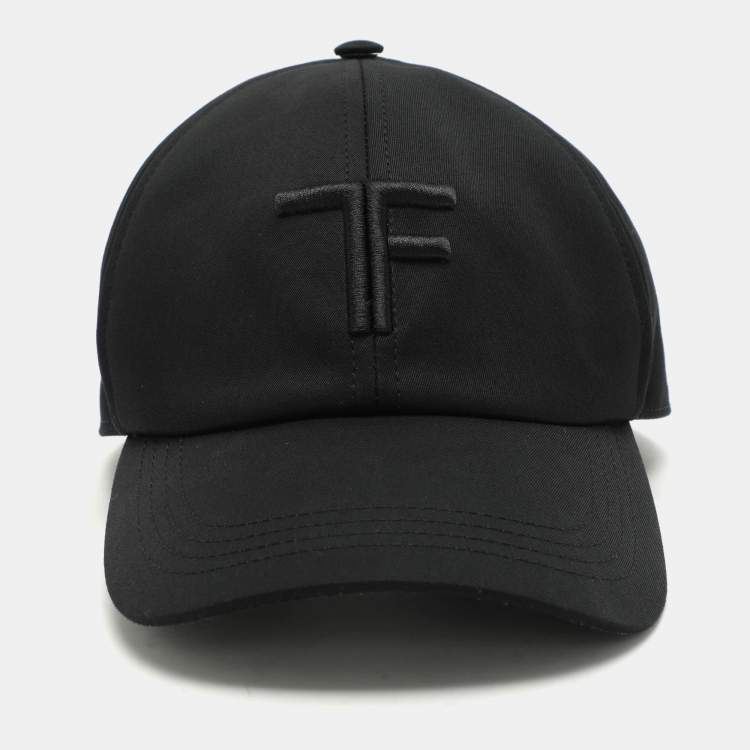 Pre Owned Tom Ford Black Fabric Logo Embroidered Cap 
