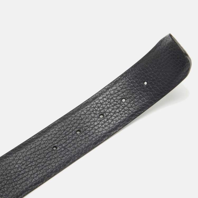 Pre Owned Tom Ford Black/Navy Blue Leather T Icon Reversible Belt 110 CM