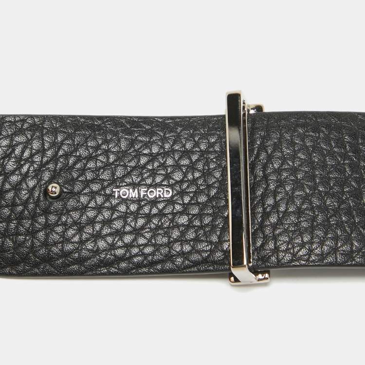 Pre Owned Tom Ford Black/Navy Blue Leather T Icon Reversible Belt 110 CM
