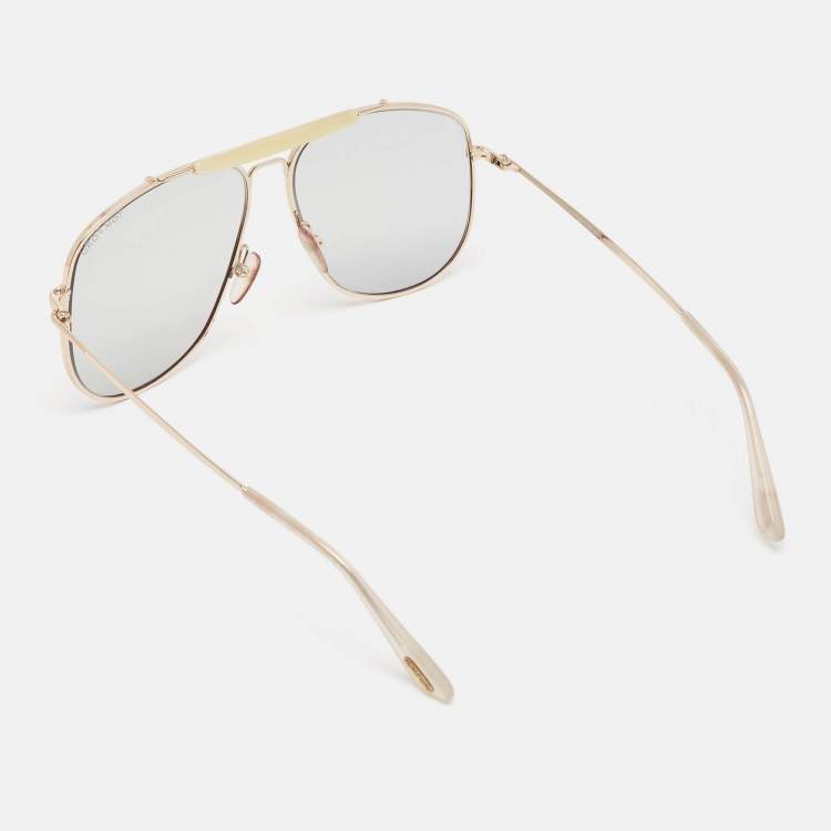 Pre Owned Tom Ford Light Grey/Gold Tone TF55 Connor 02 Aviator Sunglasses