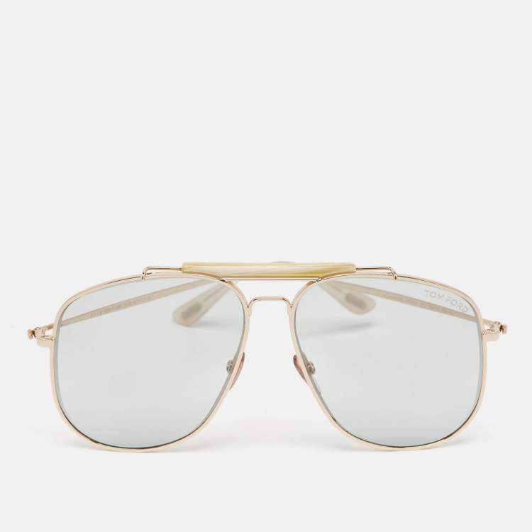 Pre Owned Tom Ford Light Grey/Gold Tone TF55 Connor 02 Aviator Sunglasses