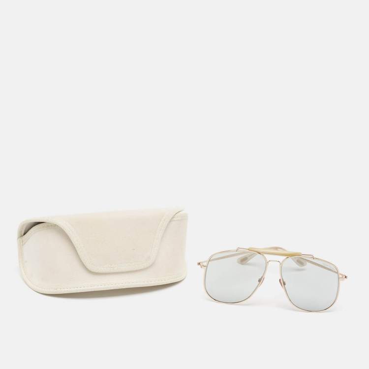 Pre Owned Tom Ford Light Grey/Gold Tone TF55 Connor 02 Aviator Sunglasses