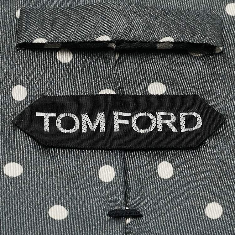 Pre Owned Tom Ford Grey/White Polka Dot Print Silk Tie