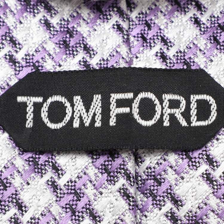 Pre Owned Tom Ford Purple/White Diamond Woven Pattern Silk Traditional Tie