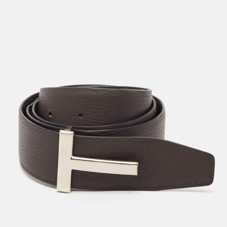 Pre Owned Tom Ford Black/Brown Leather T Logo Reversible Belt 100CM